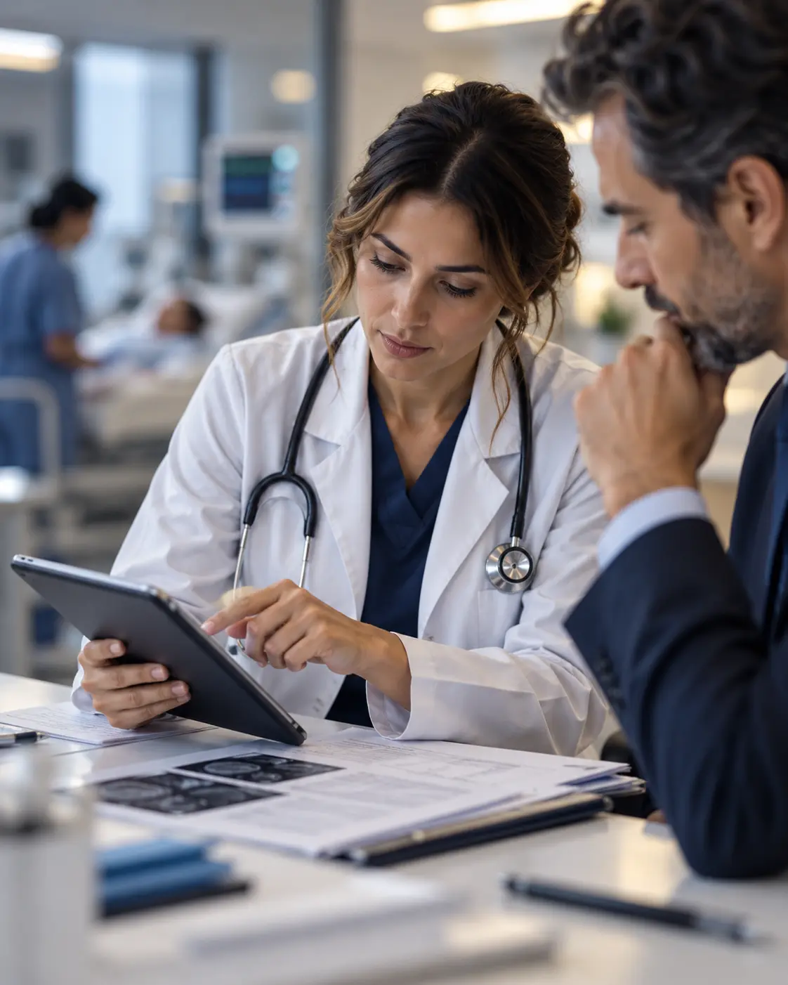 Profesional de la salud revisando documentación clínica